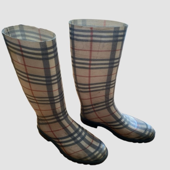 BURBERRY Woman’s Vintage Orginal Plaid Knee-High Rain Boots Size 8 - Picture 3 of 4